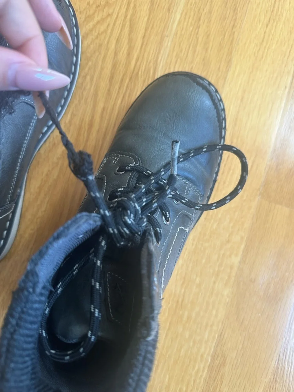 Children's Black Lace-Up Outdoor Ankle Boots